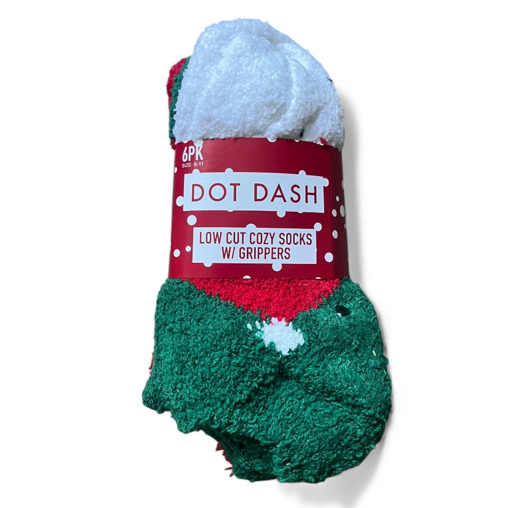 Low Cut Cozy Socks with Grippers - Holiday Socks Red, Green, and White 6pk *